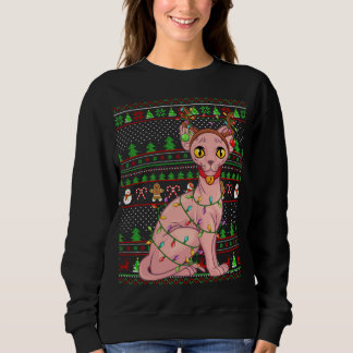 Ugly Xmas Sweater Style Lighting Sphynx Kat Christ Sweatshirt