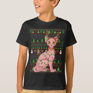 Ugly Xmas Sweater Style Lighting Sphynx Kat Christ T-Shirt