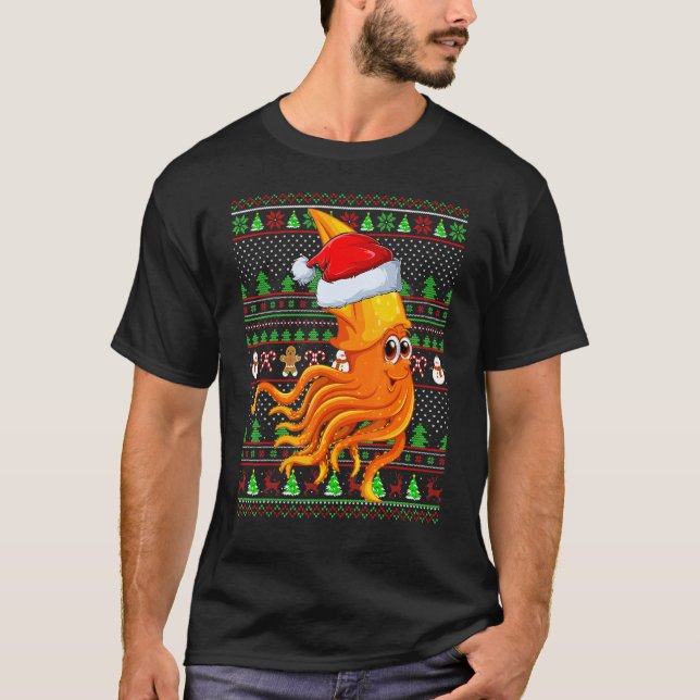 Ugly Xmas Sweater Style Lighting Squid Fish Christ T-Shirt (Vorderseite)