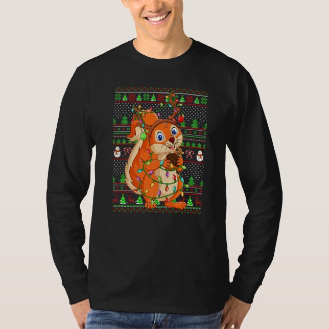 Ugly Xmas Sweater Style Lighting Squirrel Christma T-Shirt (Vorderseite)