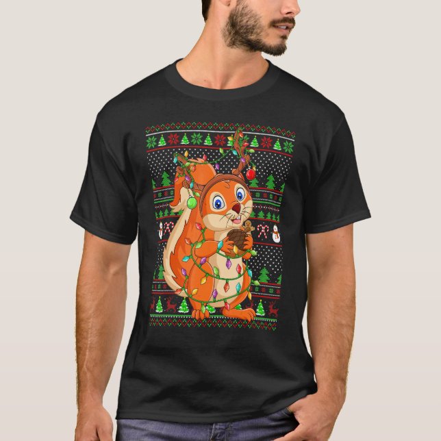 Ugly Xmas Sweater Style Lighting Squirrel Christma T-Shirt (Vorderseite)