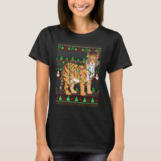 Ugly Xmas Sweater Style Lighting Tiger Christmas T-Shirt