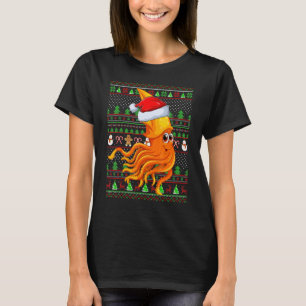 Ugly Xmas Sweater Style Lighting Tintenfisch Fish  T-Shirt