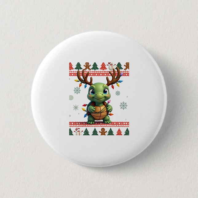 Ugly Xmas Sweater Style Lighting Turtle Christmas  Button (Vorderseite)