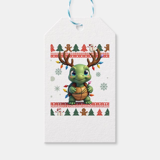 Ugly Xmas Sweater Style Lighting Turtle Christmas  Geschenkanhänger (Vorderseite)