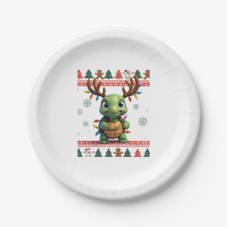 Ugly Xmas Sweater Style Lighting Turtle Christmas  Pappteller