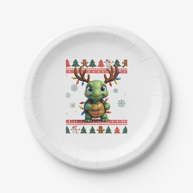 Ugly Xmas Sweater Style Lighting Turtle Christmas  Pappteller (Vorderseite)