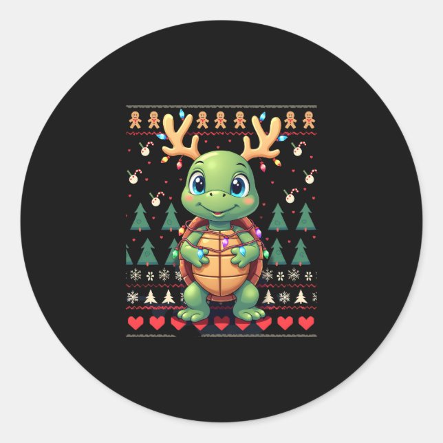 Ugly Xmas Sweater Style Lighting Turtle Christmas  Runder Aufkleber (Vorderseite)