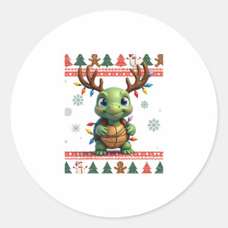 Ugly Xmas Sweater Style Lighting Turtle Christmas  Runder Aufkleber