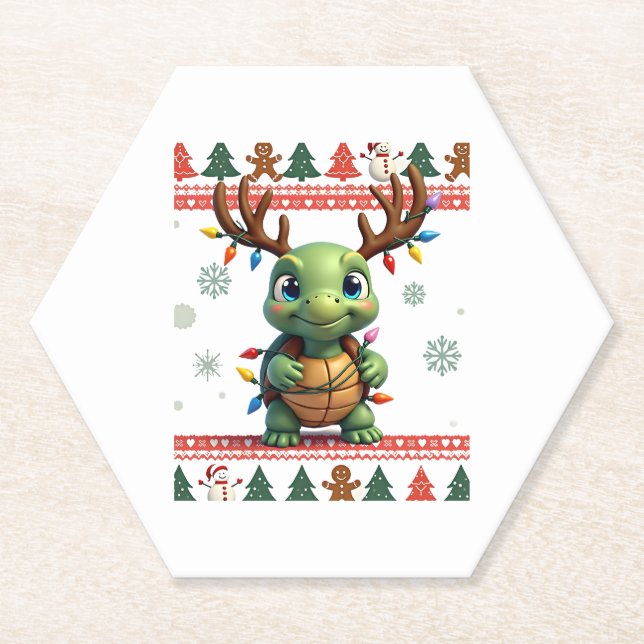 Ugly Xmas Sweater Style Lighting Turtle Christmas  Untersetzer (Vorderseite)