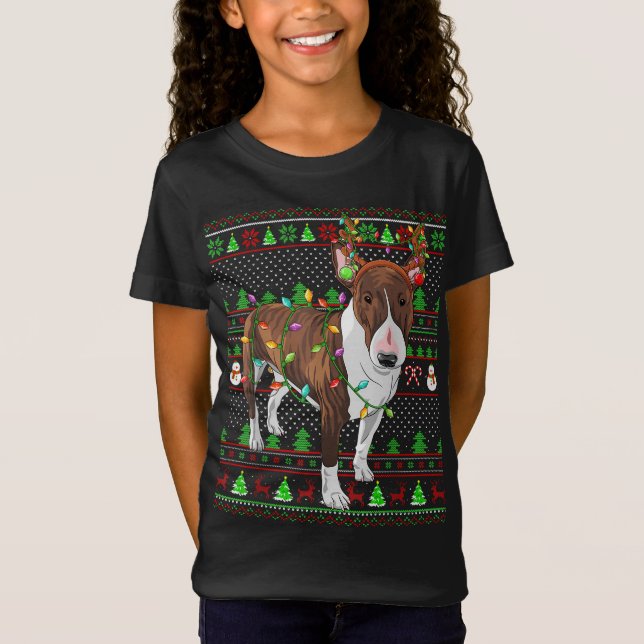 Ugly Xmas Sweater Style Lights Bull Terrier Dog Ch T-Shirt (Vorderseite)
