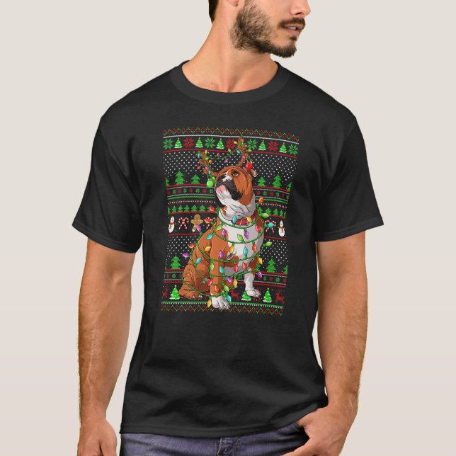 Ugly Xmas Sweater Style Lights English Bulldog Chr T-Shirt (Vorderseite)