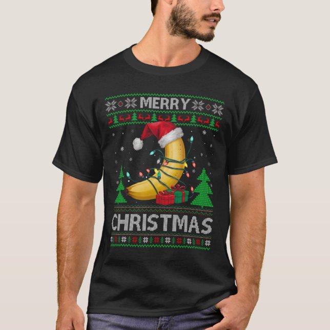 Ugly Xmas Sweater Style Lights Santa Banana Christ T-Shirt (Vorderseite)
