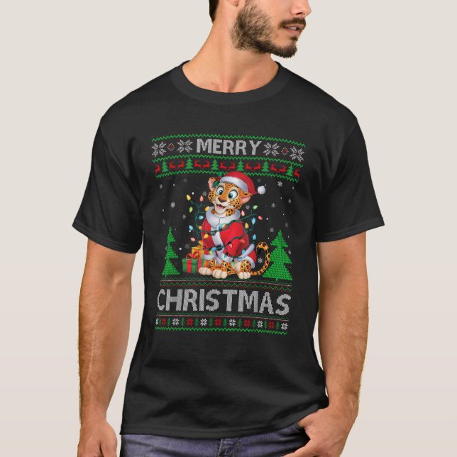 Ugly Xmas Sweater Style Lights Santa Cheetah Chris T-Shirt (Vorderseite)