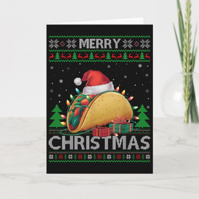 Ugly Xmas Sweater Style Lights Santa Taco Christma Karte (Vorderseite)