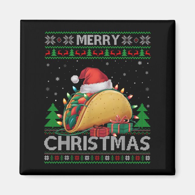 Ugly Xmas Sweater Style Lights Santa Taco Christma Magnet (Vorne)