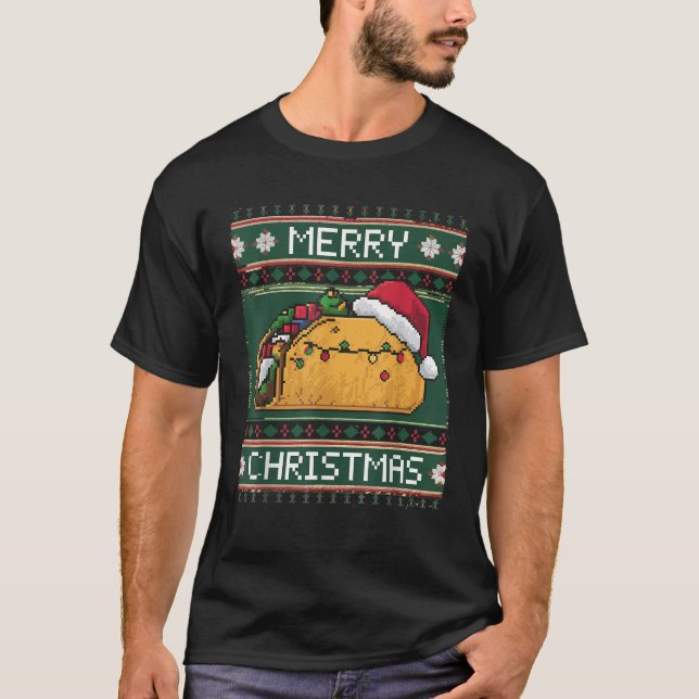 Ugly Xmas Sweater Style Lights Santa Taco Christma T-Shirt (Vorderseite)