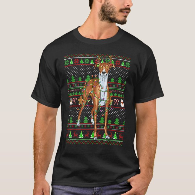 Ugly Xmas Sweater Style Lights Whippet Hund Christ T-Shirt (Vorderseite)