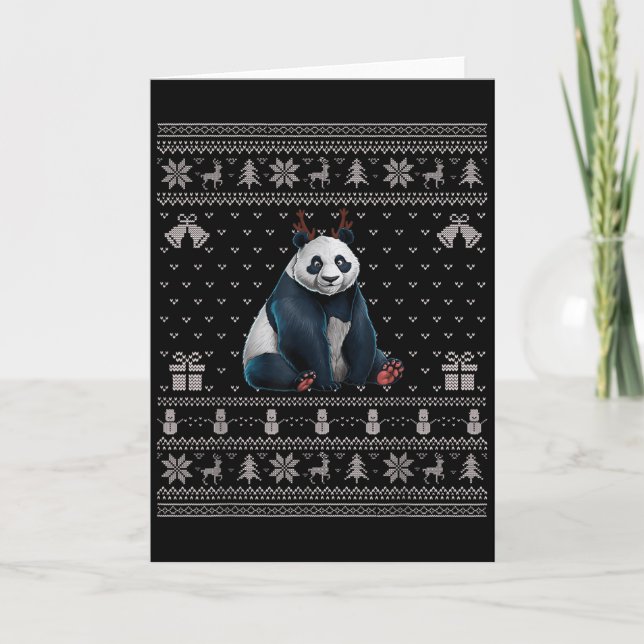 Ugly Xmas Sweater Style Panda Reindeer Christmas  Karte (Vorderseite)