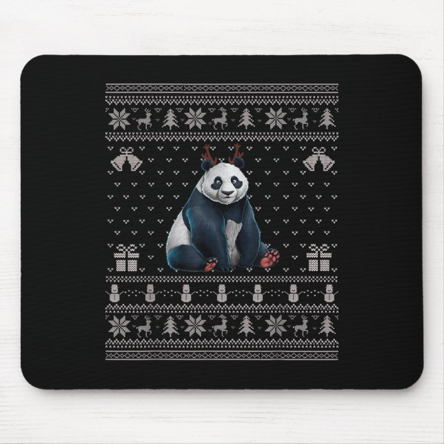 Ugly Xmas Sweater Style Panda Reindeer Christmas  Mousepad (Vorne)
