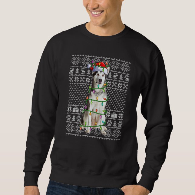 Ugly Xmas Sweater Style Santa Alaskan Malamute Dog Sweatshirt (Vorderseite)