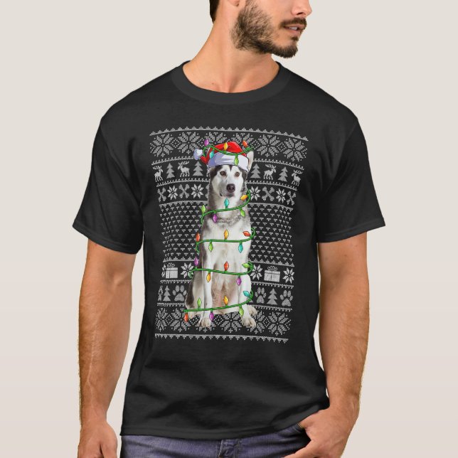 Ugly Xmas Sweater Style Santa Alaskan Malamute Dog T-Shirt (Vorderseite)