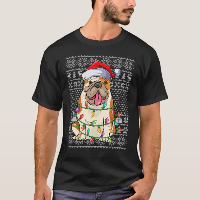 Ugly Xmas Sweater Style Santa American Bulldog Chr T-Shirt (Vorderseite)