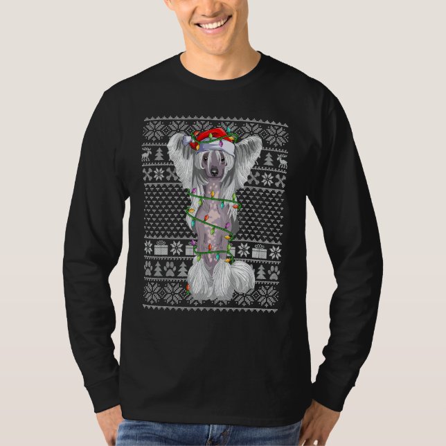 Ugly Xmas Sweater Style Santa Chinese Crested Dog  T-Shirt (Vorderseite)