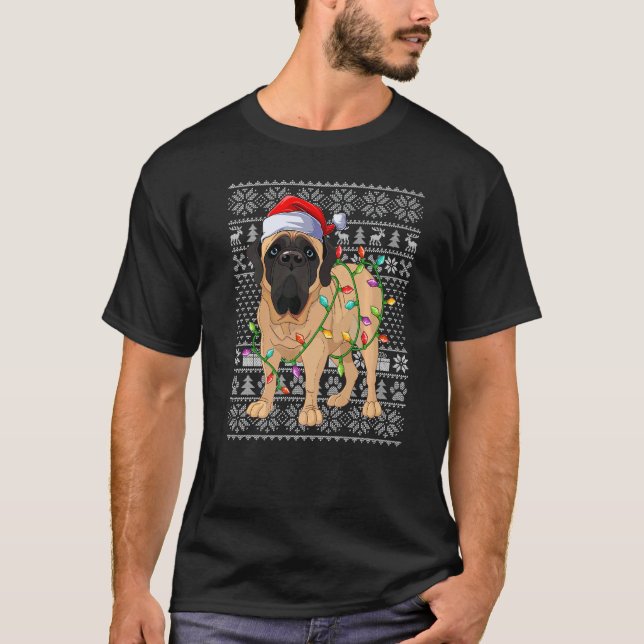 Ugly Xmas Sweater Style Santa English Mastiff Dog  T-Shirt (Vorderseite)