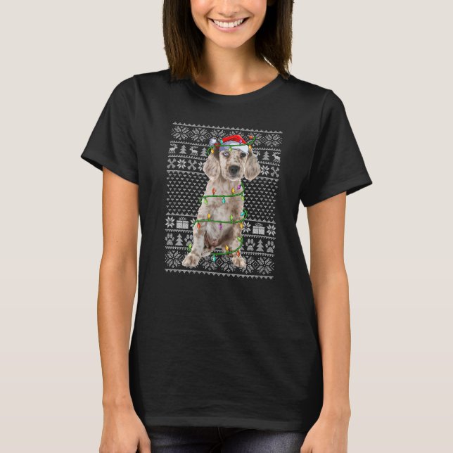 Ugly Xmas Sweater Style Santa English Setter Dog C T-Shirt (Vorderseite)