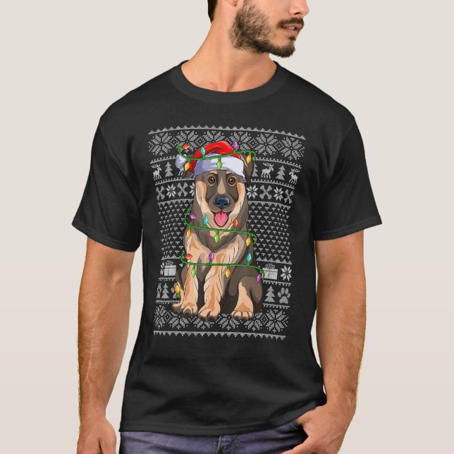 Ugly Xmas Sweater Style Santa German Shepherd Dog  T-Shirt (Vorderseite)