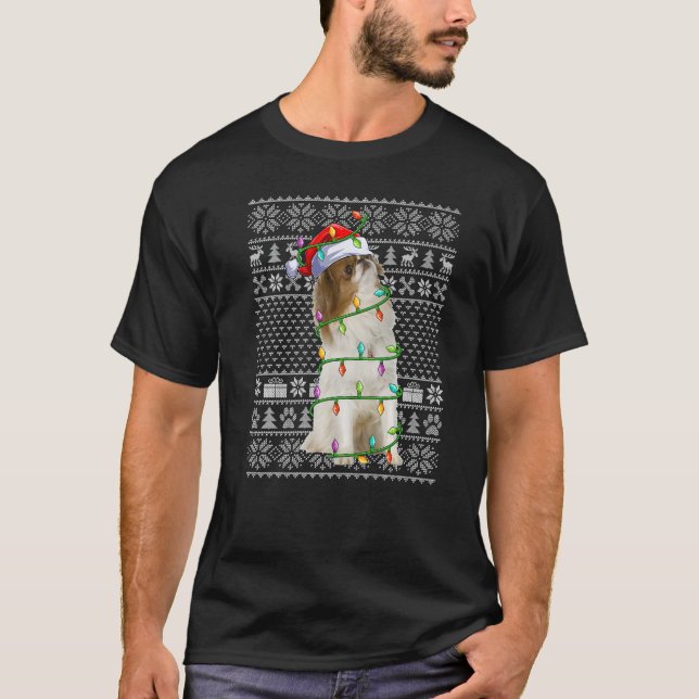Ugly Xmas Sweater Style Santa Japanese Chin Dog Ch T-Shirt (Vorderseite)
