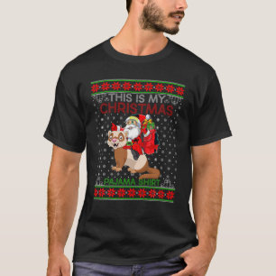Ugly Xmas Sweater Style Santa Riding Fresko T-Shirt