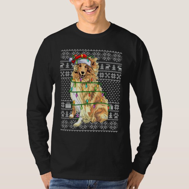 Ugly Xmas Sweater Style Santa Rough Collie Dog Chr T-Shirt (Vorderseite)