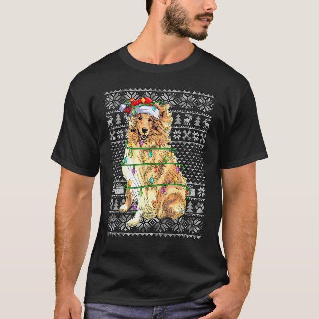 Ugly Xmas Sweater Style Santa Rough Collie Dog Chr T-Shirt (Vorderseite)