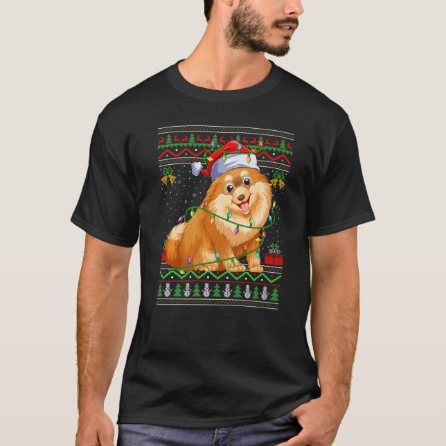 Ugly Xmas Sweater Style Santa Spitz Dog Chris T-Shirt (Vorderseite)