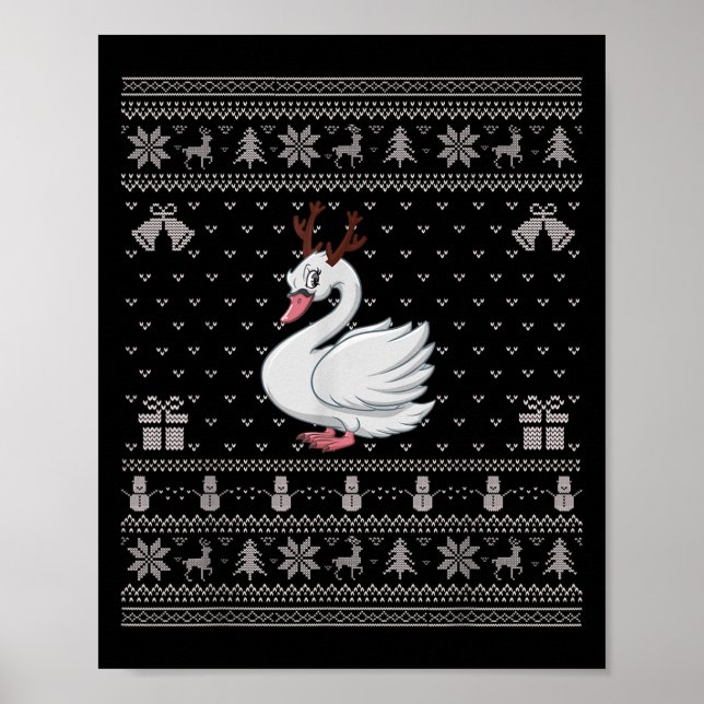 Ugly Xmas Sweater Style Swans Reindeer Christmas  Poster (Vorne)