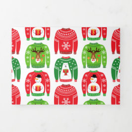 Ugly Xmas Sweaters Polar Bear Snowman Rudolf Red Dreifach Gefaltete Urlaubskarte