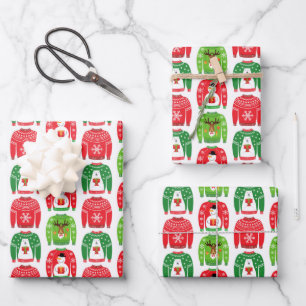 Ugly Xmas Sweaters Polar Bear Snowman Rudolf Red Geschenkpapier Set