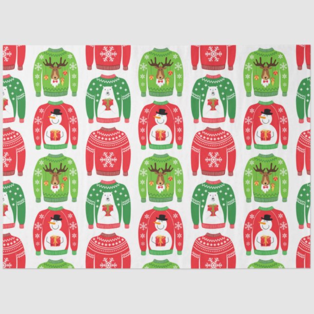 Ugly Xmas Sweaters Polar Bear Snowman Rudolf Red Seidenpapier (Vorderseite)