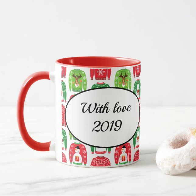 Ugly Xmas Sweaters Polar Bear Snowman Rudolf Red Tasse (Mit Donut)