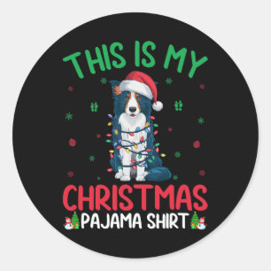 Ugly Xmas Tree Lights Santa Border Collie Dog Chri Runder Aufkleber