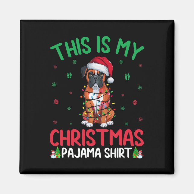 Ugly Xmas Tree Lights Santa Boxer Dog Christmas Pa Magnet (Vorne)