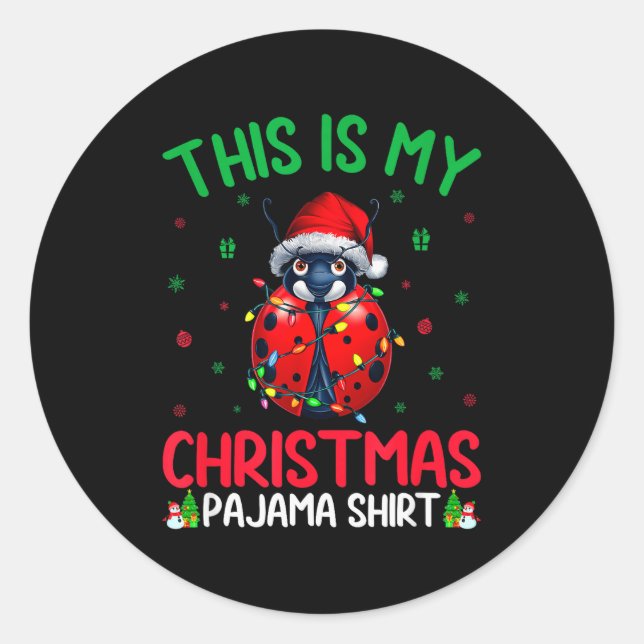 Ugly Xmas Tree Lights Santa Ladybug Christmas Paja Runder Aufkleber (Vorderseite)