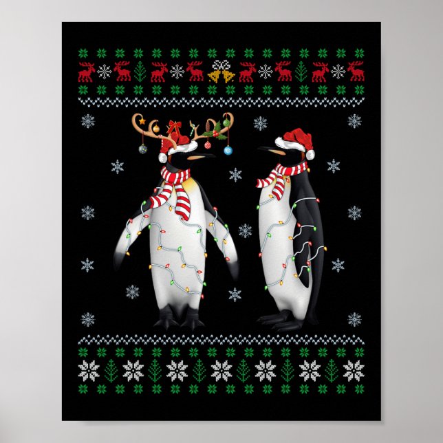 Ugly Xmas Tree Lights Weihnachtsmannmütze Pinguin  Poster (Vorne)