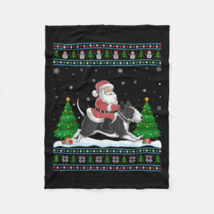 Ugly Xmas Tree Santa Riding Rat Terrier Dog Christ Fleecedecke