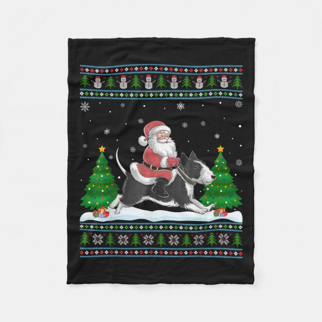 Ugly Xmas Tree Santa Riding Rat Terrier Dog Christ Fleecedecke (Vorderseite)