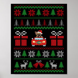 Ugor Christmas French Bulldog Riding Car Red Santa Poster