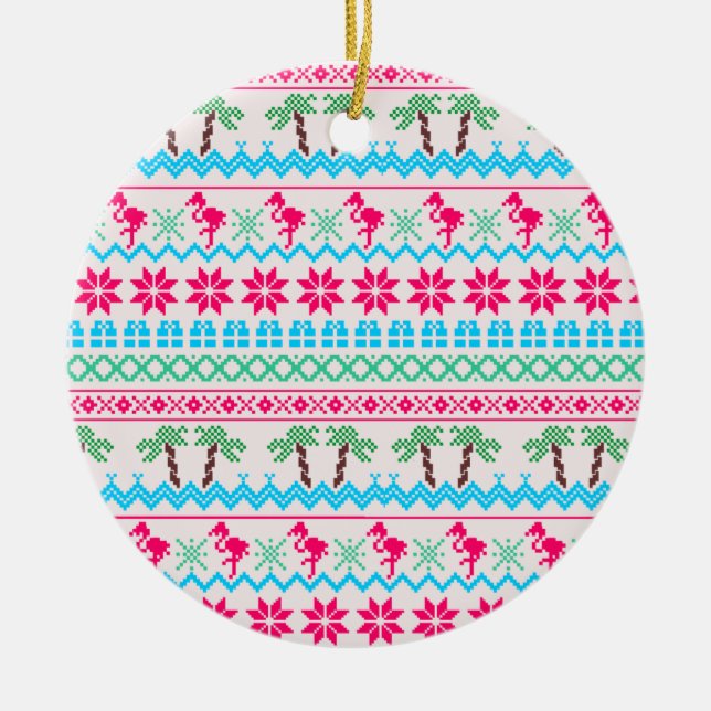 Ugor Christmas Sweater Tropical Flamingo Keramik Ornament (Vorne)