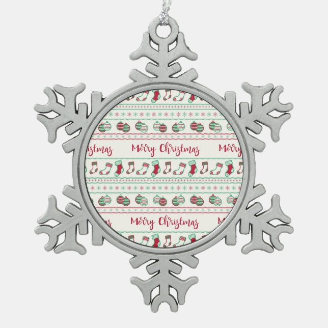 Uguler Weihnachts-Sweater-Pattern Urlaub Schneeflocken Zinn-Ornament (Vorderseite)